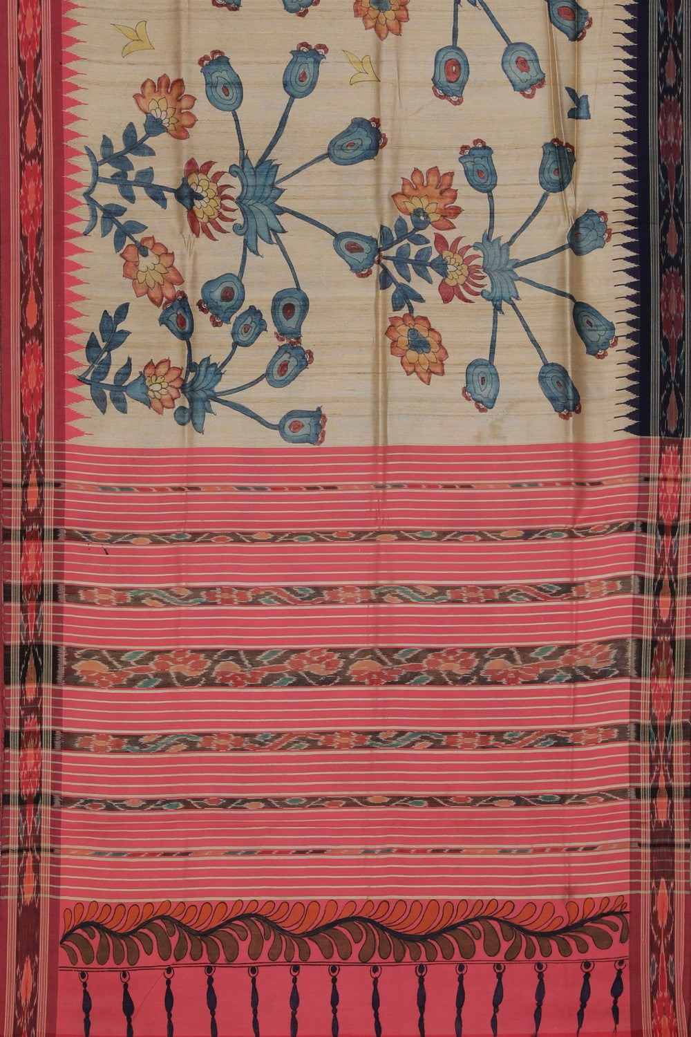 Image of Kalamkari Hand-Painted Tussar Silk Saree